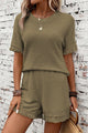 Tassel Round Neck Top and Shorts Set Army Green