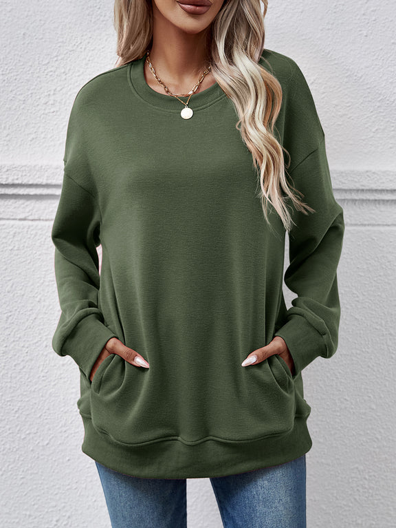 Dropped Shoulder Sweatshirt with Pockets Army Green