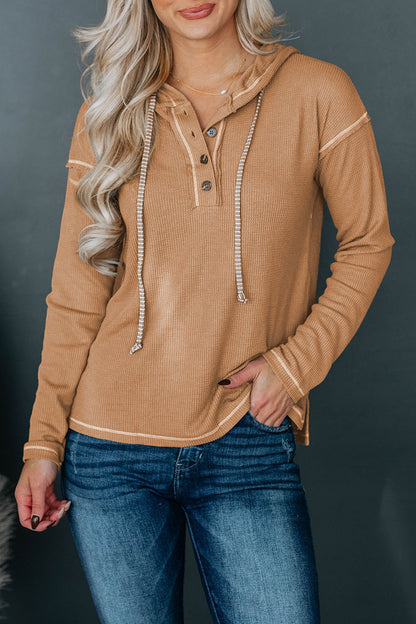 Dropped Shoulder Buttoned Hoodie Khaki