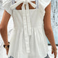 Tied Embroidered Ruffled Square Neck Cap Sleeve Blouse