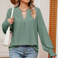 Eyelet Notched Long Sleeve T-Shirt