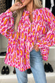 Leopard Print Button Down Long Sleeve Shirt Hot Pink