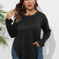 Plus Size Round Neck Long Sleeve Slit T-Shirt