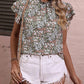 Floral Mock Neck Cap Sleeve Blouse