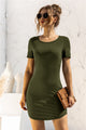 Round Neck Short Sleeve Mini Dress Army Green