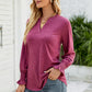 Heathered Flounce Sleeve Curved Hem Top