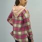 Shiny Plaid Drawstring Drop Shoulder Slit Hoodie