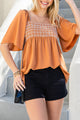 Tied Square Neck Half Sleeve Blouse Tangerine