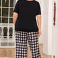 V-Neck Tee and Plaid Cropped Pants Lounge Set