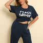 Plus Size PEACE FOREVER Short Sleeve Top and Pants Set