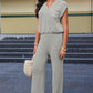 Pocketed V-Neck Top and Wide Leg Sweater Set