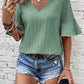 Textured V-Neck Flounce Sleeve Blouse