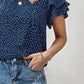 Ruffled Polka Dot Round Neck Short Sleeve Blouse