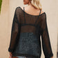 Openwork Round Neck Long Sleeve Cover Up