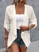 Eyelet Roll-Tab Sleeve Cardigan White