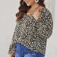 Plus Size Floral Flounce Sleeve Tie-Neck Blouse