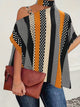 Cutout Color Block Mock Neck Blouse Black