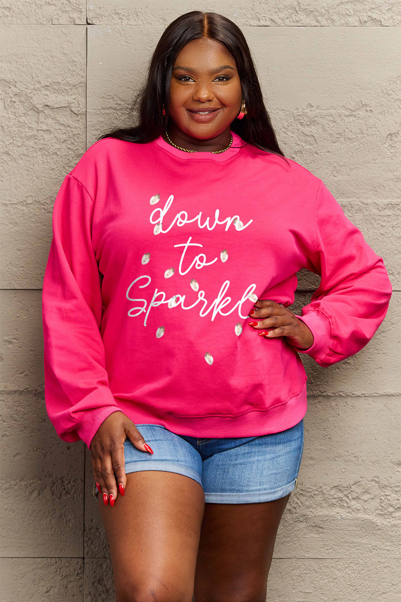 Simply Love Full Size Letter Graphic Long Sleeve Sweatshirt Hot Pink