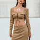 Lace-Up Cropped Top and Skirt Set