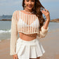 Openwork Boat Neck Long Sleeve Cover-Up