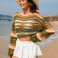 Openwork Boat Neck Dropped Shoulder Cover-Up