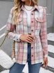 Drawstring Plaid Button Up Jacket with Chest Pockets Blush Pink