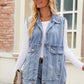 Button Up Collared Neck Denim Jacket with Pockets