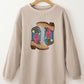 Full Size Sequin Boots Round Neck Long Sleeve Sweatshirt