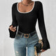 Scoop Neck Long Sleeve T-Shirt Black