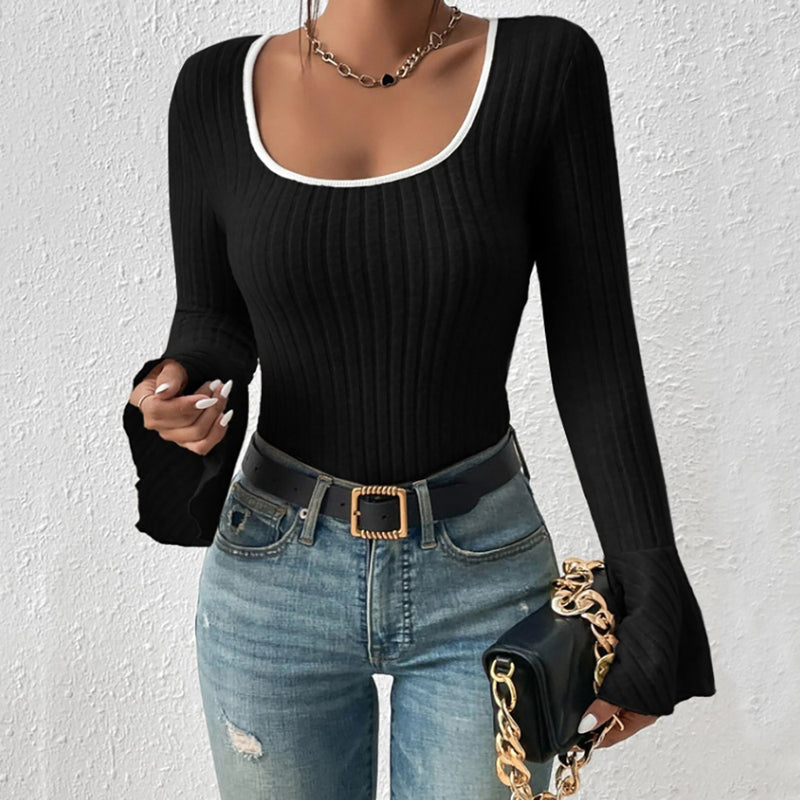 Scoop Neck Long Sleeve T-Shirt Black