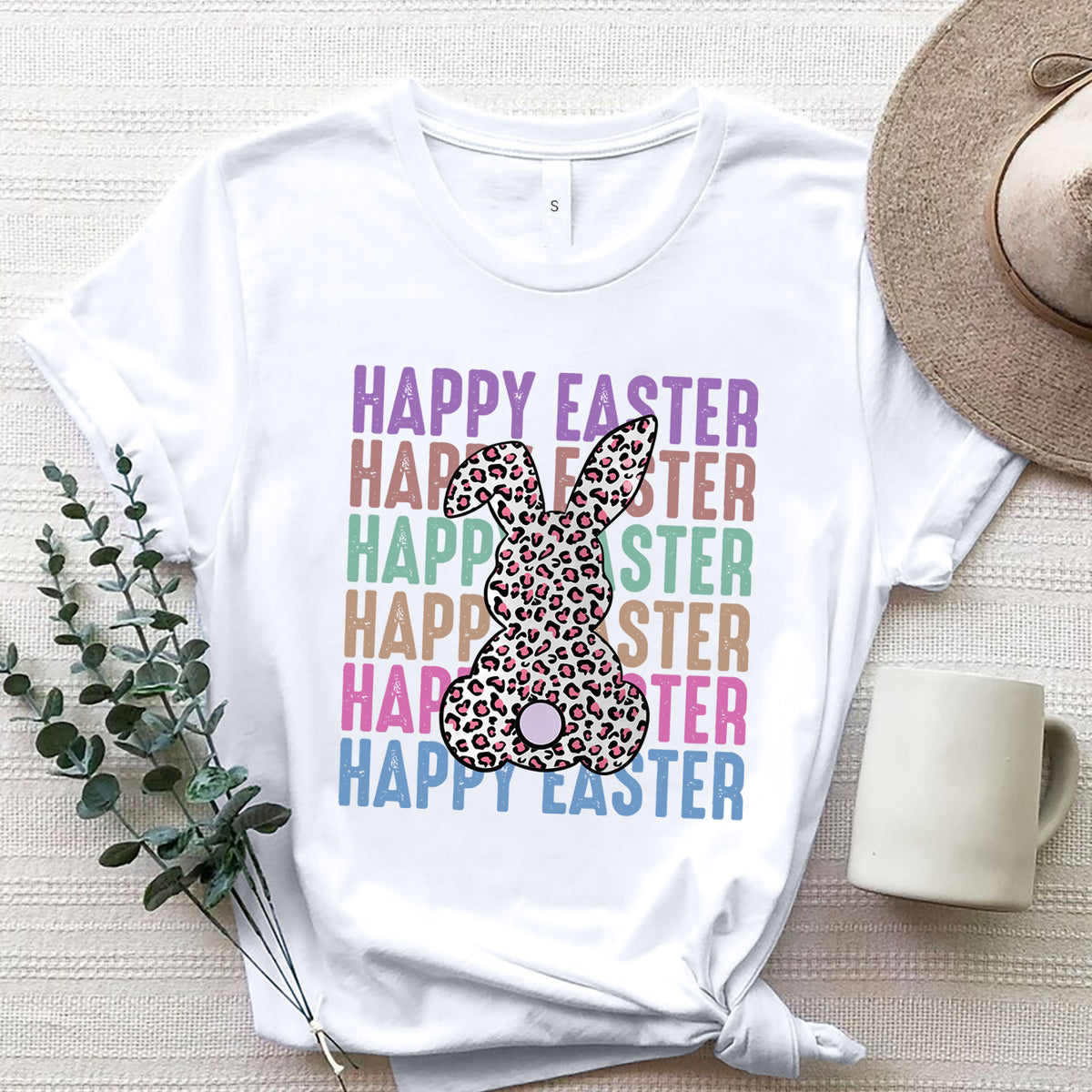 HAPPY EASTER Round Neck Short Sleeve T-Shirt White
