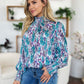 Double Take Full Size Printed Smocked Long Sleeve Blouse