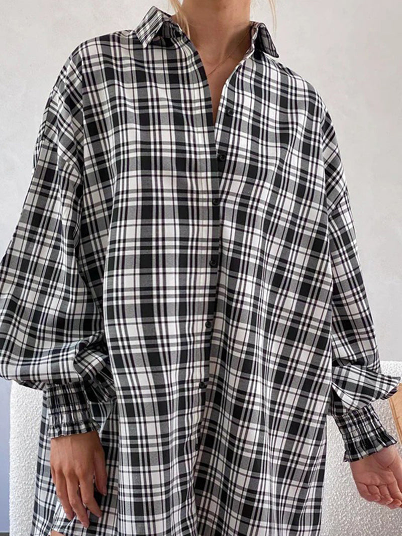 Plaid Button Up Long Sleeve Shirt Black