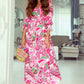 Printed Surplice Neck Flounce Sleeve Dress