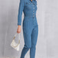 Snap Down Denim Jumpsuit with Pockets