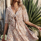 Printed Tie Front Plunge Dress