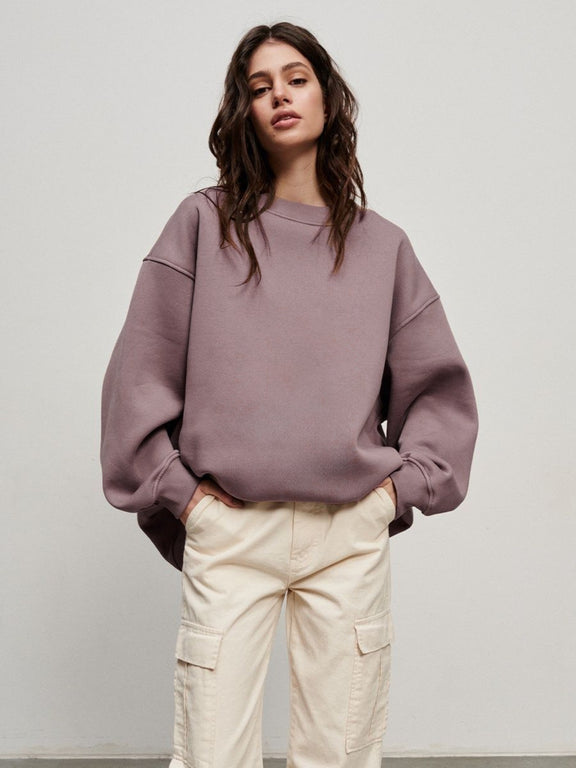 Oversize Round Neck Dropped Shoulder Sweatshirt Mauve