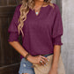 Mandy Heathered Notched Lantern Sleeve Blouse