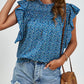 Ruffled Ditsy Floral Mock Neck Cap Sleeve Blouse