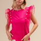 BiBi Pearl Decor Mesh Ruffle Sleeve Top