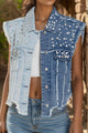 Pearl Raw Hem Sleeveless Denim Jacket Medium