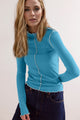 Basic Bae Contrast Trim Mock Neck Long Sleeve T-Shirt Cerulean