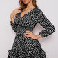 Printed Surplice Neck Puff Sleeve Ruffle Hem Dress