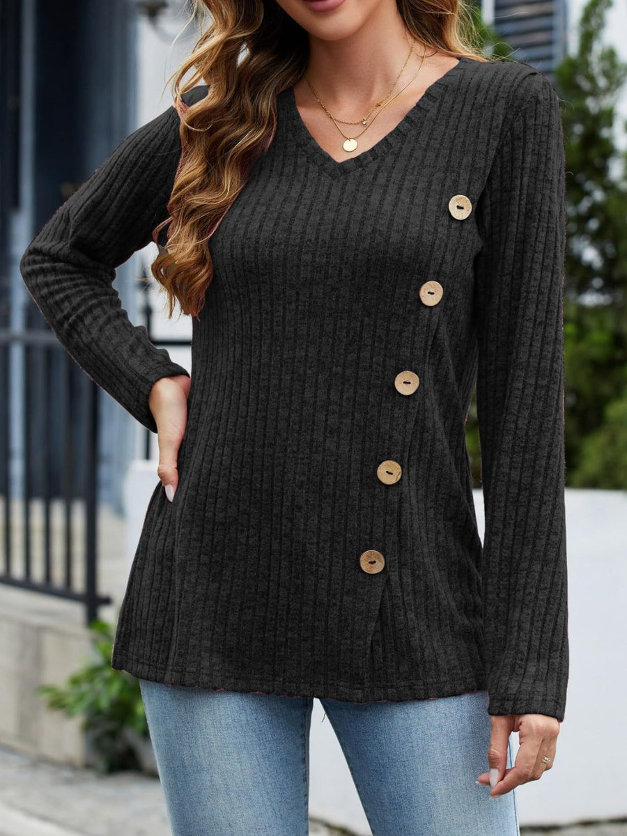 V-Neck Long Sleeve T-Shirt Black
