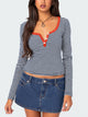 Buttoned Striped Long Sleeve T-Shirt Orange-Red