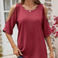 Textured Round Neck Split Sleeve Top