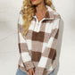 Shiny Plaid Half Zip Long Sleeve Sweatshirt