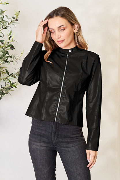 Mock Neck Zip Up Jacket Black