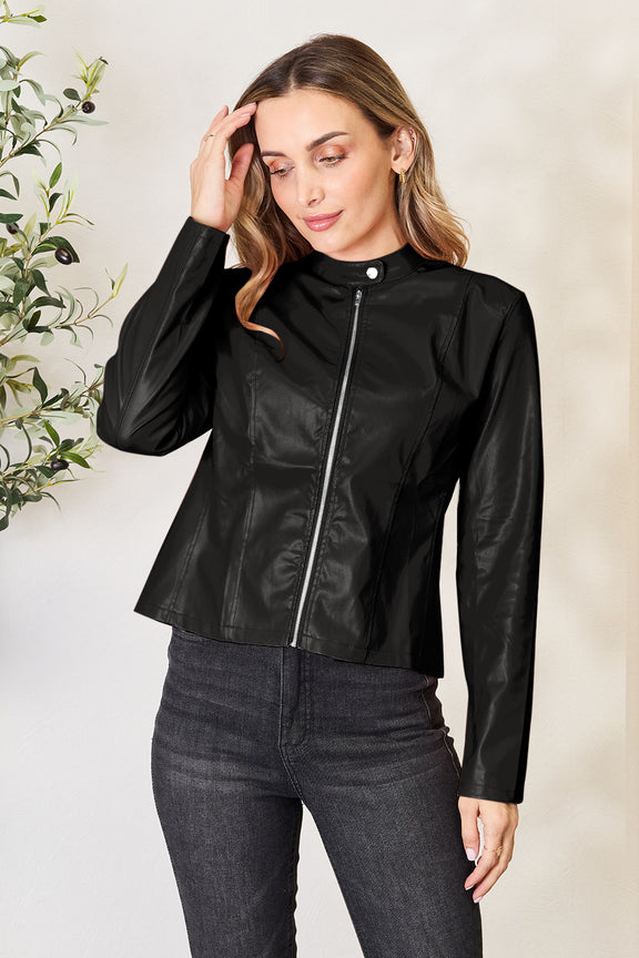 Mock Neck Zip Up Jacket Black