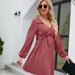 Frill Trim V-Neck Long Sleeve Dress